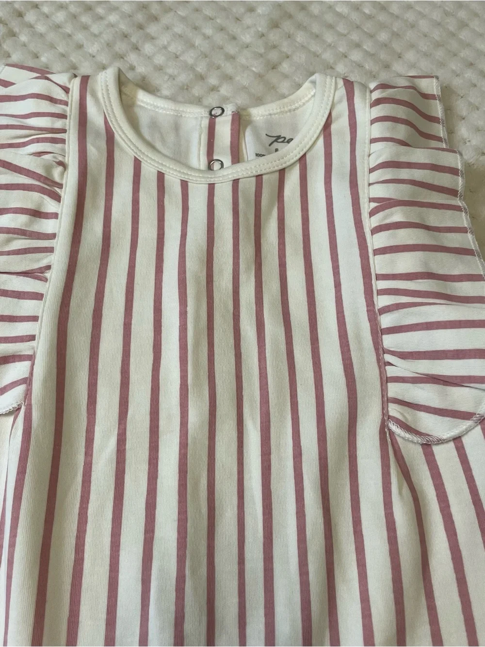 Pehr Striped Pink & White Ruffle-Sleeve One-Piece 6-12 months